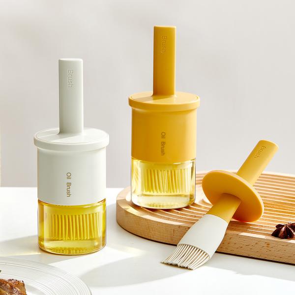 Kitchen 2 In 1 Glass Vinegar Oil Dispenser Bottle Brush Container 300ml