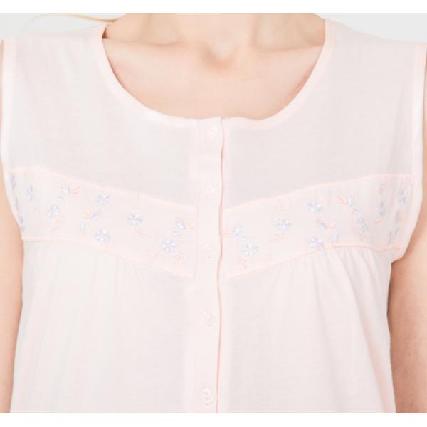 Embroidered Sleeveless Ladies Night Dresses Sleepwear Peach Satin Binding
