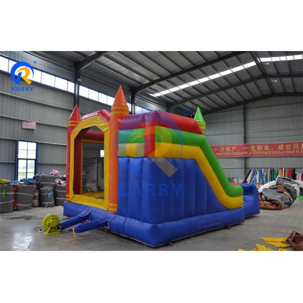 Blower-Equipped Inflatable Crayon Bounce House with Side Slide and Customizable Design