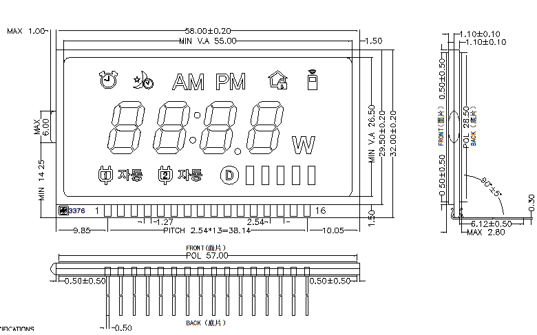 Monochrome положительные TN LCD делят на сегменты дисплей для умных часов