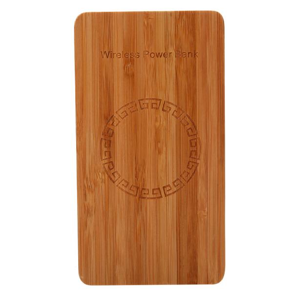 Wooden Bamboo Mobilepal Wireless Power Bank Laser Carve Logo Customizable 204g