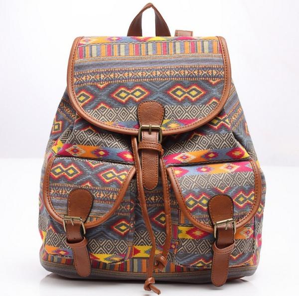 2016 new spring and summer fashion casual women canvas printing two pocket backpack