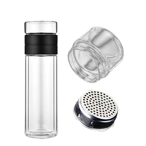 Double Wall Insulated Glass Water Bottle With Lids Fruit Infuser For Your Convenience