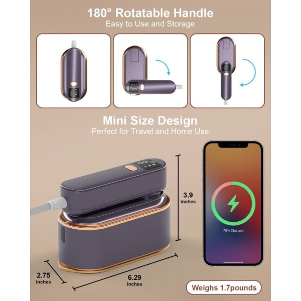 Portable Small Handheld Clothes Ironing Machine Dry Iron Electric Steam Iron 1200W Anti-Dry-Burning Household Hotel Outdoor Use