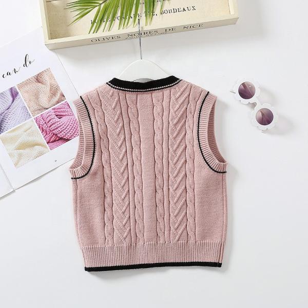 OEM Customized Kids Autumn Winter Children Patch Buttons V-neck Knitted Cardigan Sweater Boys Girls Vest