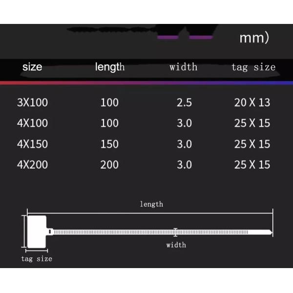 4*150mm Nylon Cable Tag Ties Plastic Loop Ties Self Locking Zip Ties