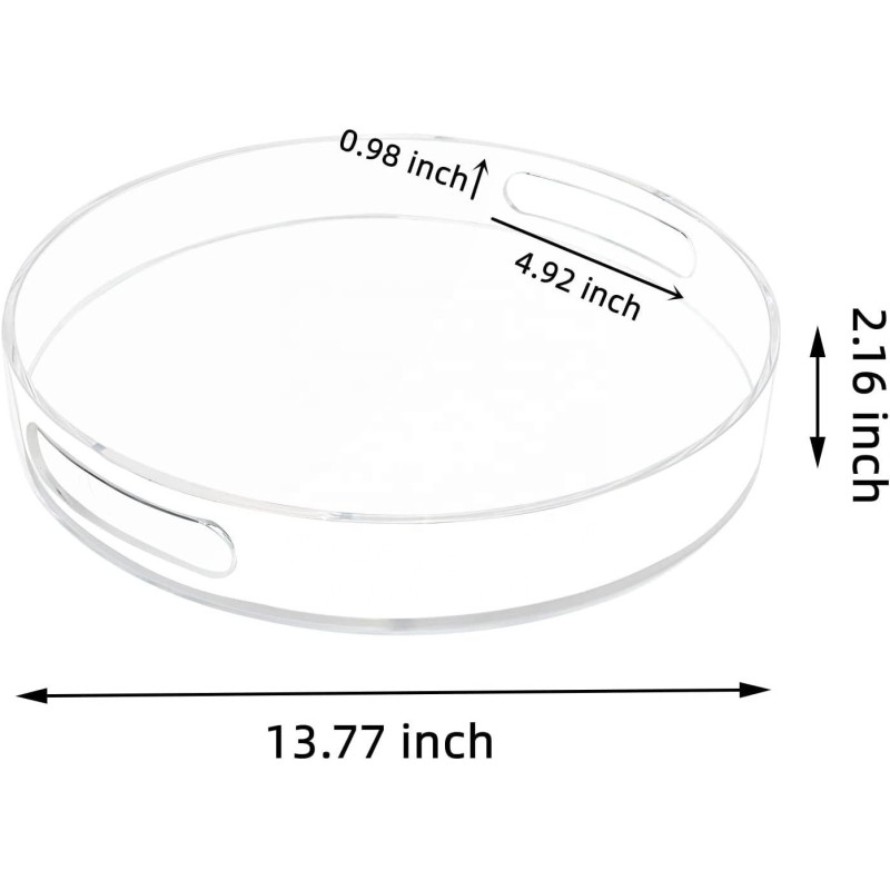 Clear Acrylic Round Serving Tray with Handle Transparent Single Tier Organizer for Kitchen Bathroom Fruit Cosmetics Storage