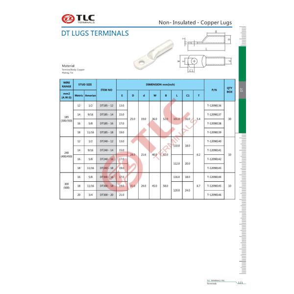 185-300mm2 Crimped Copper Terminal Lugs For Electrical Connections Cable Lug OT Lug Terminals