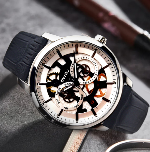 Дозор круглого дозора классических людей неподдельный кожаный водоустойчивый автоматический