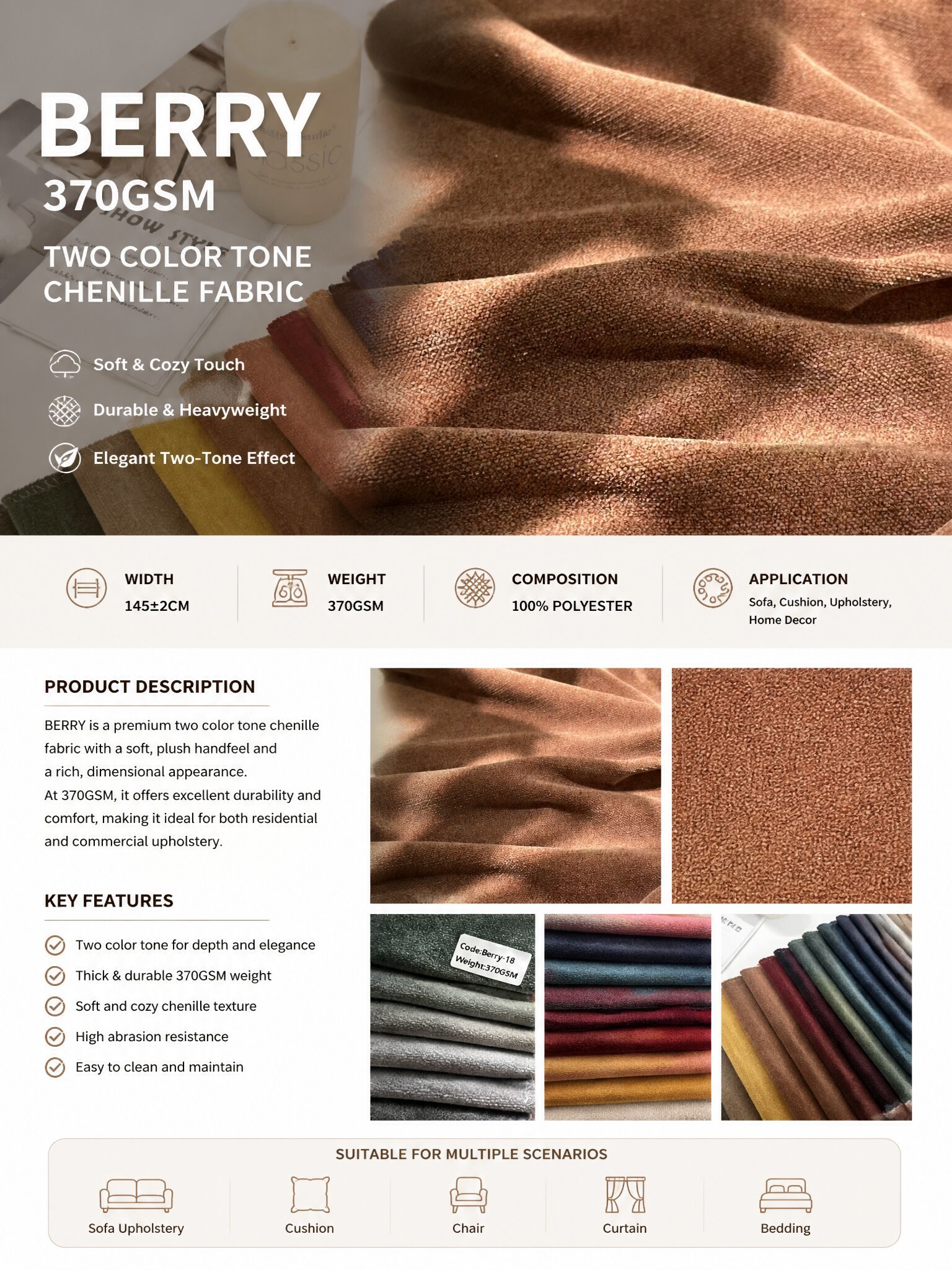 100%Polyester Woven Jacquard Chenille Fabric For Sofa