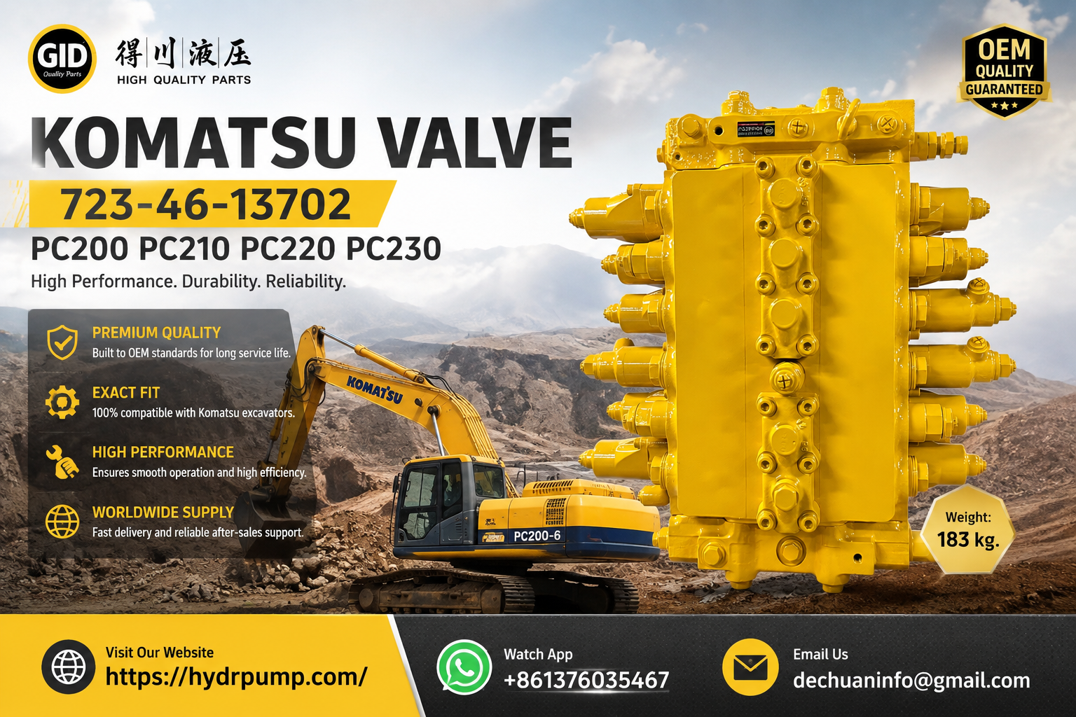 Komatsu PC200-6 Hydraulic Main Control Valve 723-46-13702 Excavator Hydraulic Valve