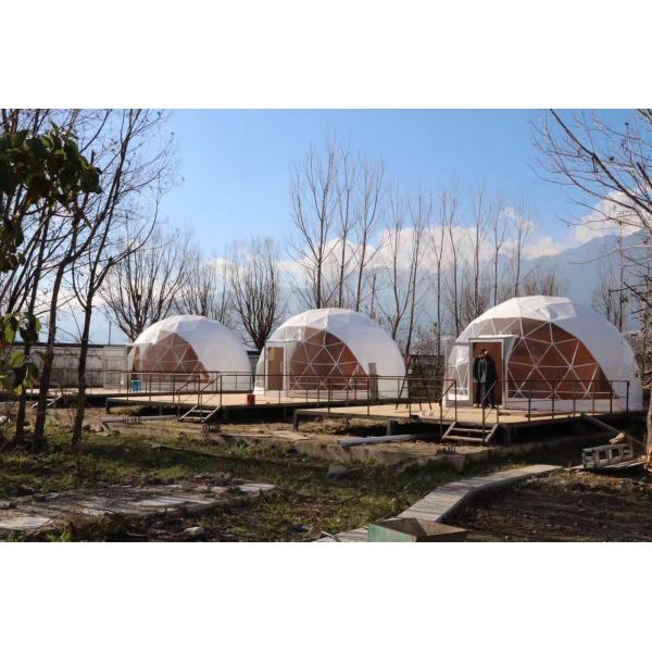 Double - coated pvc Luxury Camping Tent , small yellow geodesic dome tent for living room