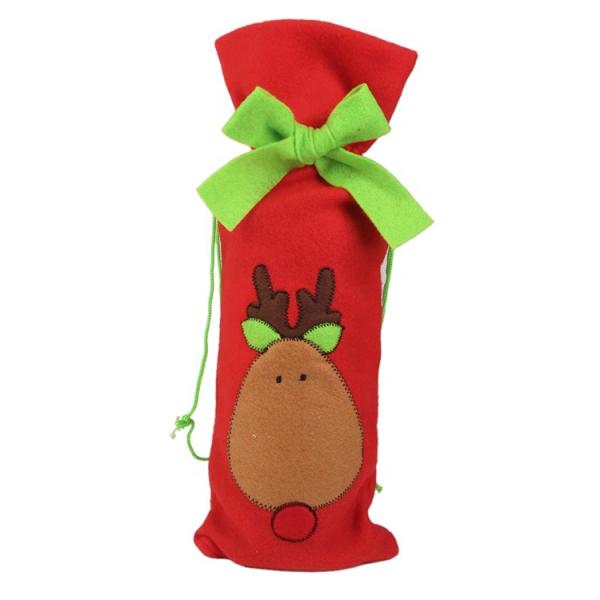 30*12cm Felt Embroidery Christmas Wine Drawstring Bags