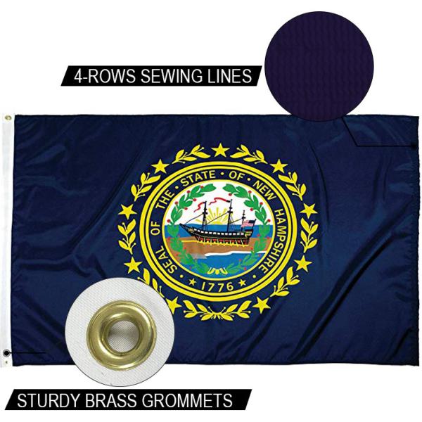 Waterproof State Of New Hampshire Flag 3x5ft Strong Canvas Heading And Brass Grommets