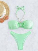 Moderne Halter Bandeau Bikini Ensembles Pour Les Vacances Sur La Plage Padding Détachable Maillots de bain à rayures