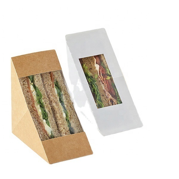 OEM Triangular Transparent Window Breakfast Bread Dessert Packaging Sandwich Paper Box