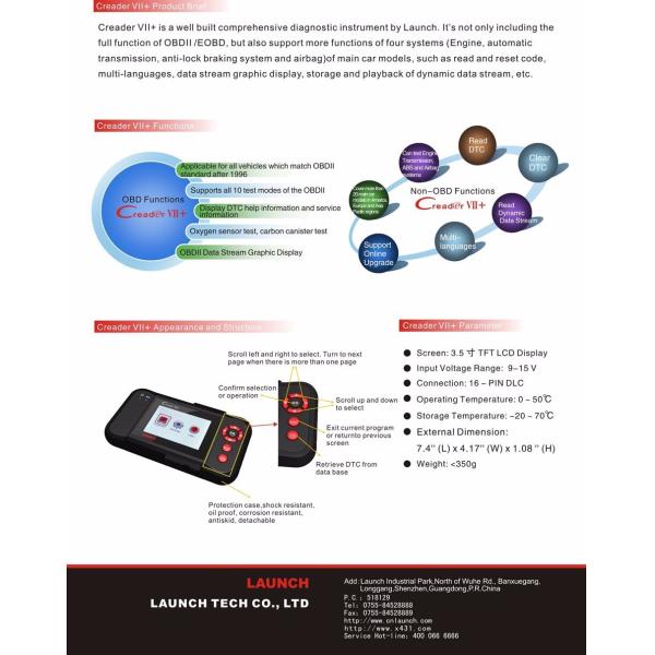 2016 New Launch X431 CReader VII+ Auto Code Reader Launch CReader VII Plus Update Online