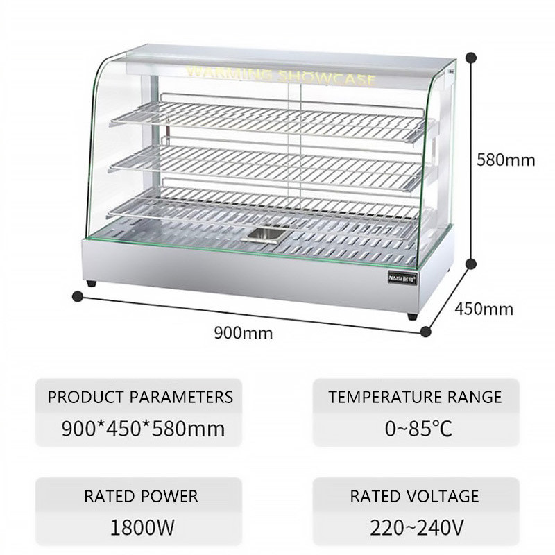 Commercial Deli Display Hot Food Display Cabinet Curved Glass Pastry Warmer