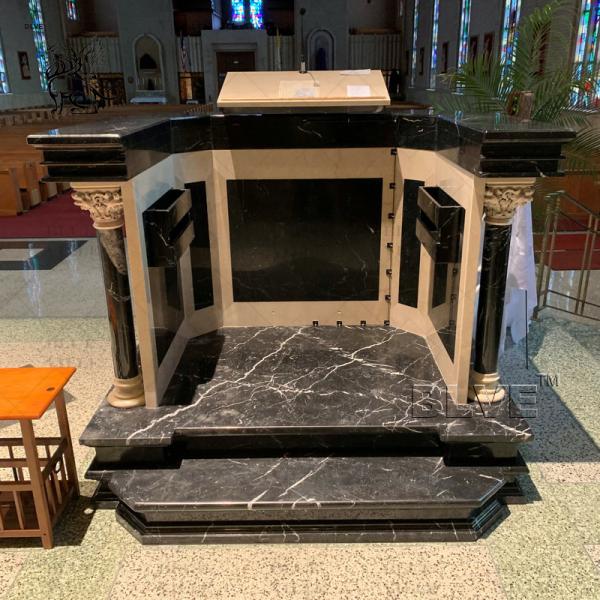 Black Marble Pope Pulpit Table Natural Stone Religious Church Altar Podium Western Style Divine