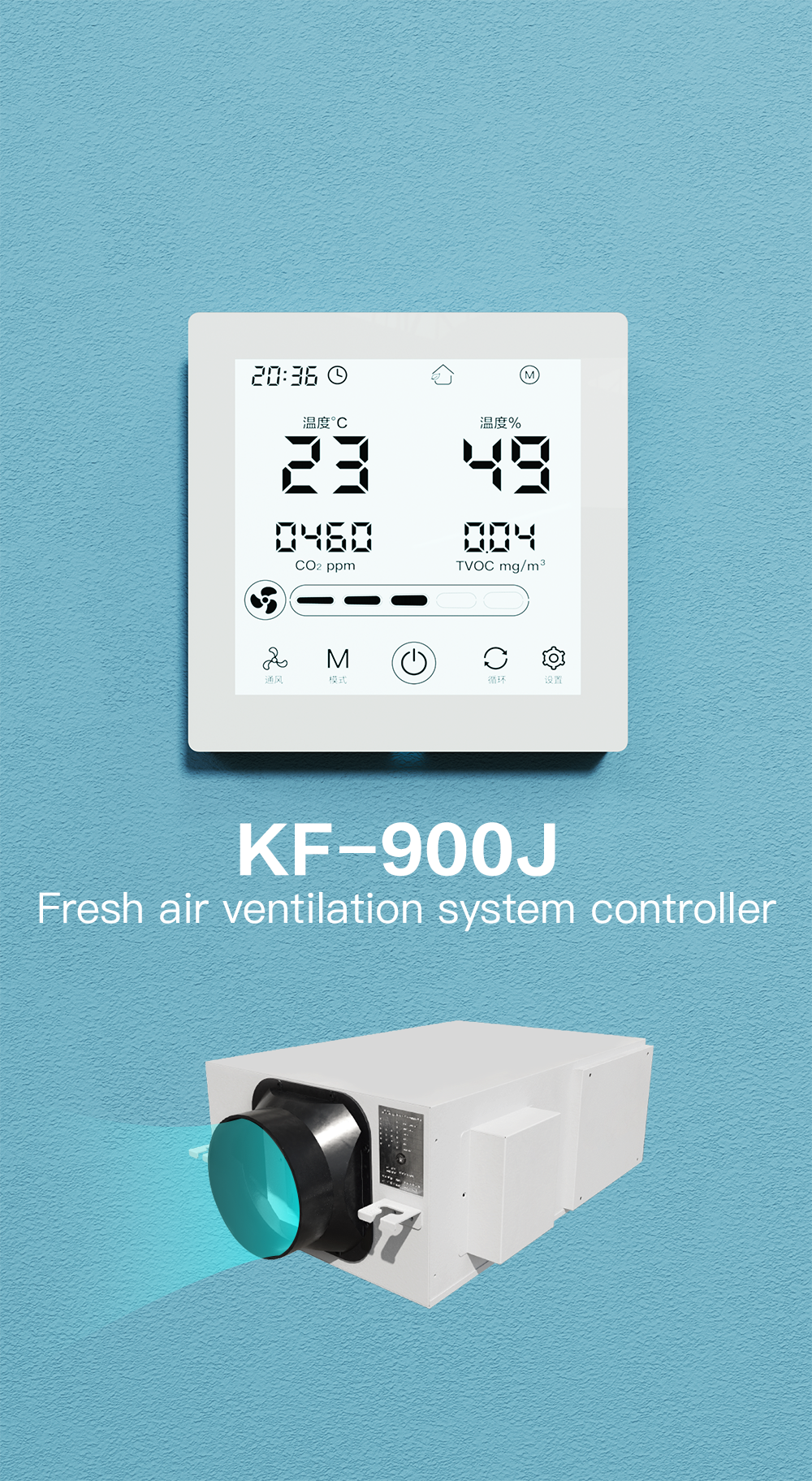 HVAC Smart Controller with Real-time Air Quality Display and Multi-Level Fan Speed Adjustment for Intelligent Ventilation