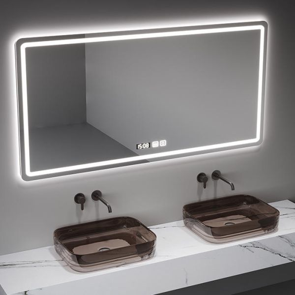 Kingstin Modern Minimalist Frameless Smart LED Bathroom Mirror | Custom Bluetooth, Anti-Fog & Display
