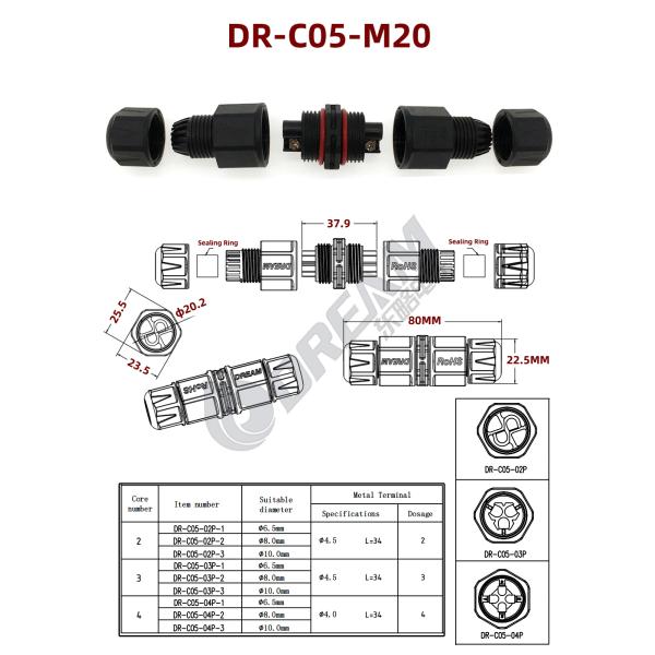 DREAM START Outdoor 2P/3P Male and Female Plug-in Snap Lock Quick Connect Screw Type IP68 Waterproof Connector