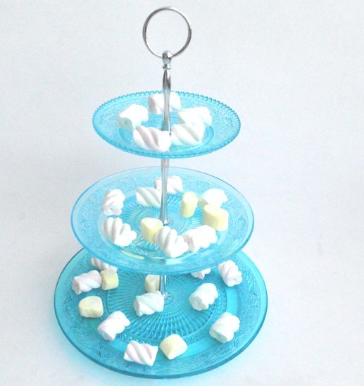 3 tiers glass cake plate/dishes with stainless stand / plate / dish plate