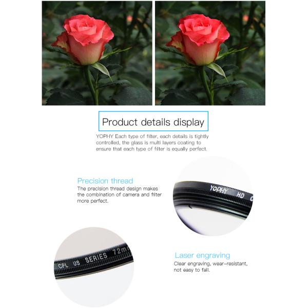 Photography Tool CPL Polarizer Filter Multi Layer Coating 72mm Black For Scenery