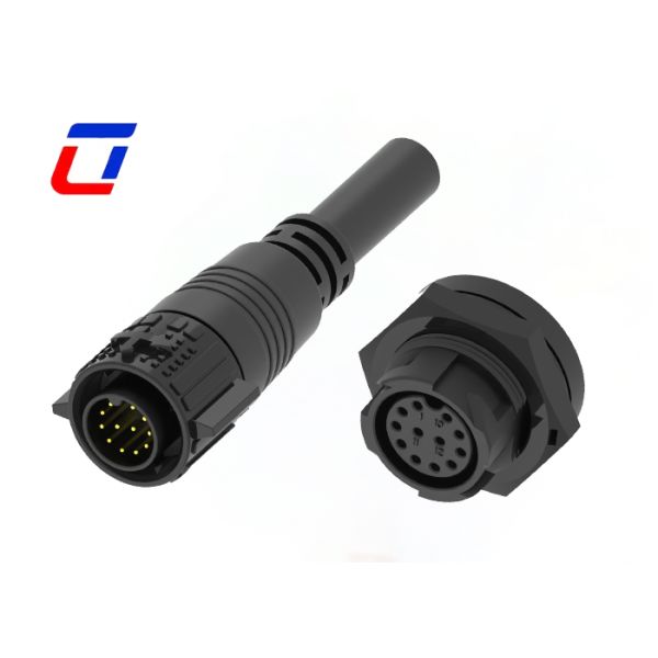 Nylon M19 12 Pin Outdoor Molded Cable Connector IP67 300V Waterproof Data Connector