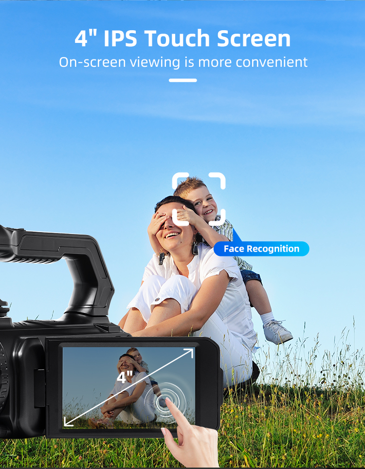 2.7K Video Camera Camcorder,16X Optical Zoom 4.0 Inch IPS Screen for  Vlogging Live Streaming Camera Recorder With Microphone