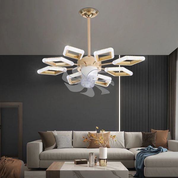 Dimmable Luxury Dinning Room LIving Room Chandelier Fan Crystal Led Ceiling Fan Lamp with Light (WH-CLL-67)