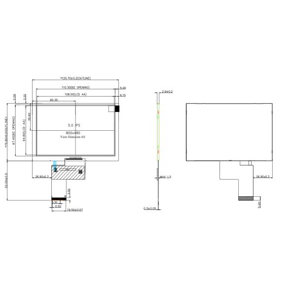 5 Inch IPS LCD Display Module 800x480 Industrial Display Module 40 Pin With RGB Interface