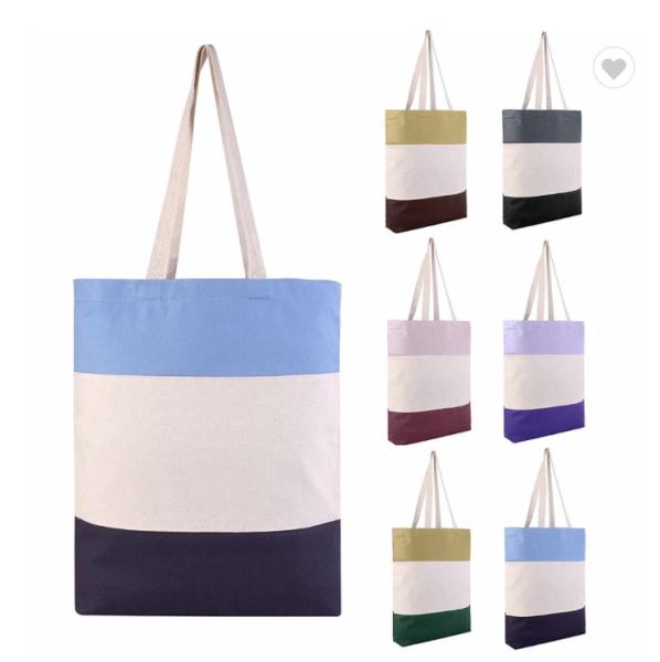 ODM Stripe Promotional Cotton Fabric Bag For Supermarket Shopping ODM Sturdy Canvas Plain Grocery Canvas Tote Bags Cotton Shoulder Bag