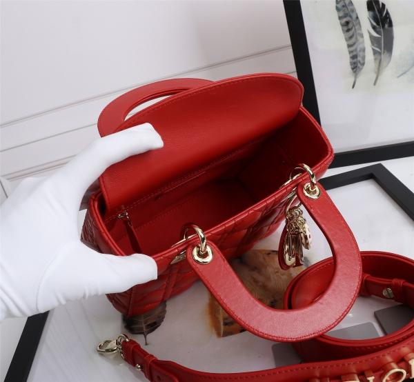 Lady Red Lambskin My Abcdior Dior Cannage Shoulder Bag D6806