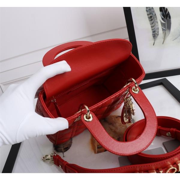 Lady Red Lambskin My Abcdior Dior Cannage Shoulder Bag D6806