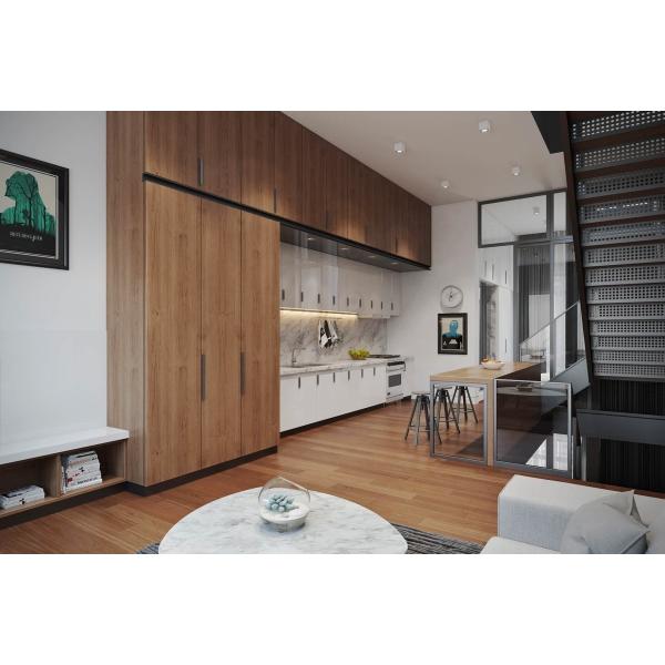 1.6M E1 Grade Wood Island Kitchen Cabinets Painted  Island Quartz Top