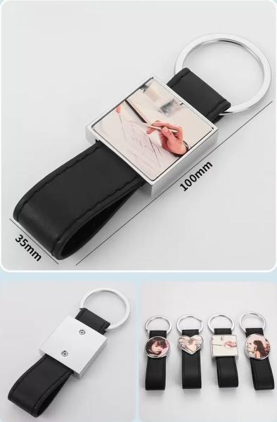 Chaîne à clef en métal sublimé en blanc sur mesure avec courroie en cuir pour l'impression par transfert de chaleur par sublimation
