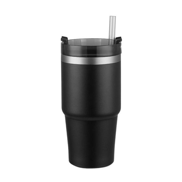 30oz Stainless Steel Double Wall Vacuum Insulated Mug With Straw And Lid