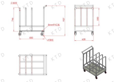Trolleys, vertical pallet carts, customizable in size and material.