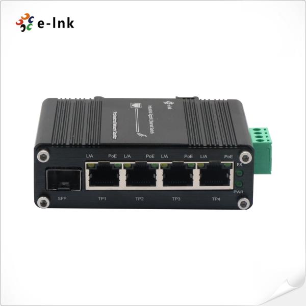 Mini Industrial Fiber Ethernet Switch 4 Port 10/100/1000T To 1-Port SFP Uplink Gigabit PoE Voltage Booster