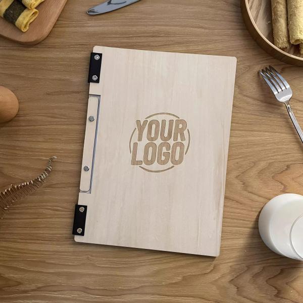 Custom Wood Menu Cover for Restaurants - Bamboo 12x9in Engraved Holder