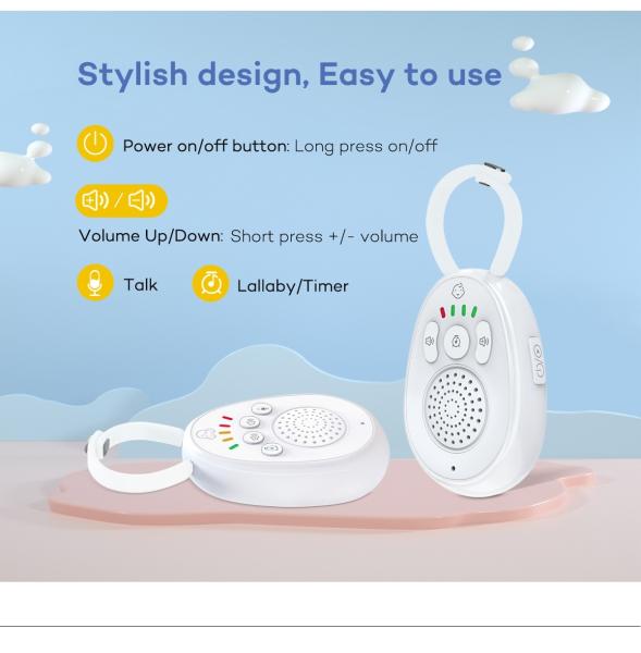Portable White Audio Baby Monitor Sleep Aid Noise Machine RF 2.4GHz FHSS
