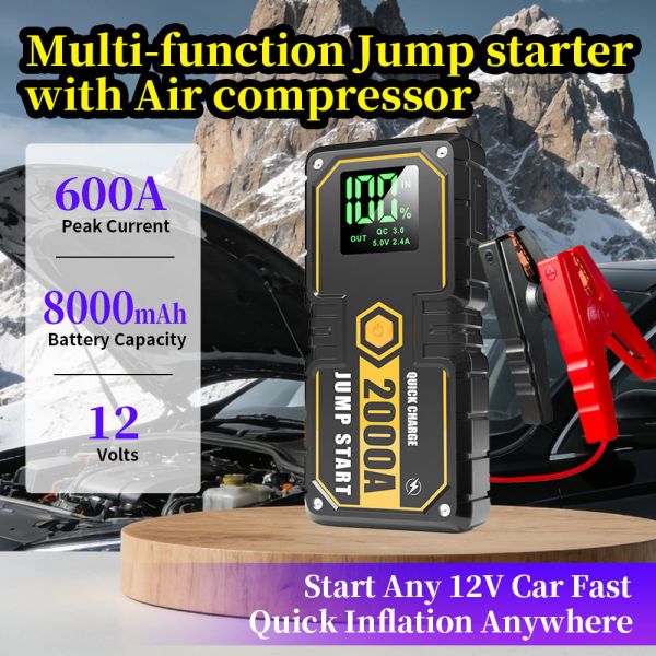 Portable Car Jump Starter with 600A Peak Current, 16,000mAh Power Bank and 7-Layer Protection for Emergency Boosting