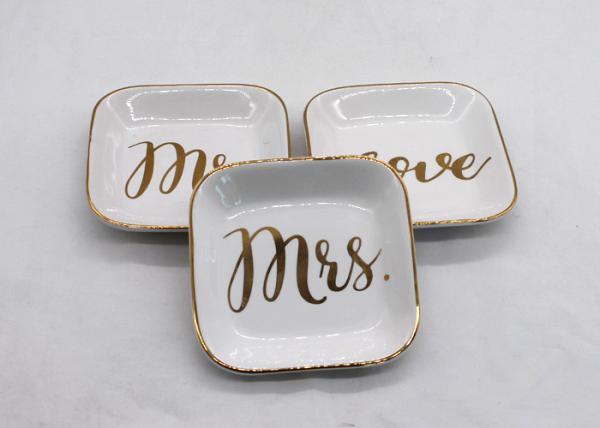 Customized Ceramic Jewelry Tray , Ceramic Ring Dish With Gold Printing