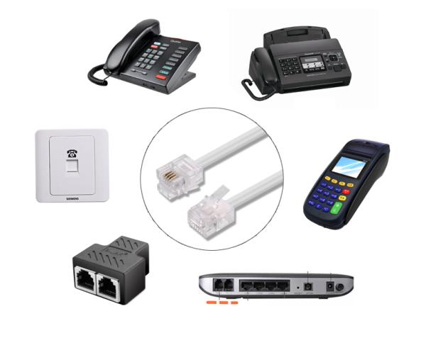Câble d'extension RJ11 robuste - Cordon téléphonique modulaire 6P4C avec connecteurs plaqués or pour un signal clair, 15 pieds/25 pieds/50 pieds