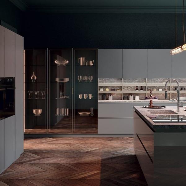 Cuisine de luxe Armoires modulaires sur mesure Carcasse en MDF avec évier Meubles de maison intelligents Cuisine