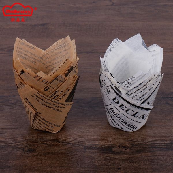 Tulip cups newspaper Greaseproof Parchment Paper Cake Liners Disposable Heat Resistant Pastry Base Paper Trays