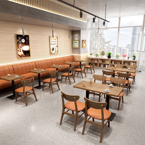 Foshan Factory Restaurant Table and Chairs Commercial Coffee Table With Chair Solid Wood Booth Sofa Seating for Restaurant