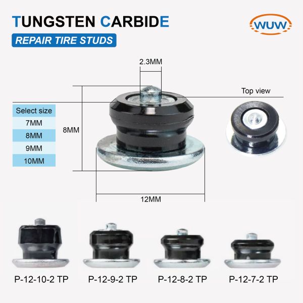 Tire Stud Screws with 6/7/8/9/10 MM Length and 12 MM Diameter for Repairing Worn-Out Tires