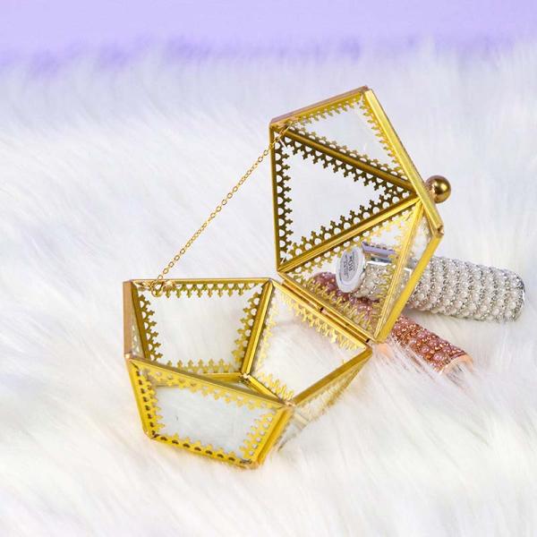 Five side Clamshell Copper Edge Glass artifact Jewelry cosmetics gift package Storage box Yiwu wholesale